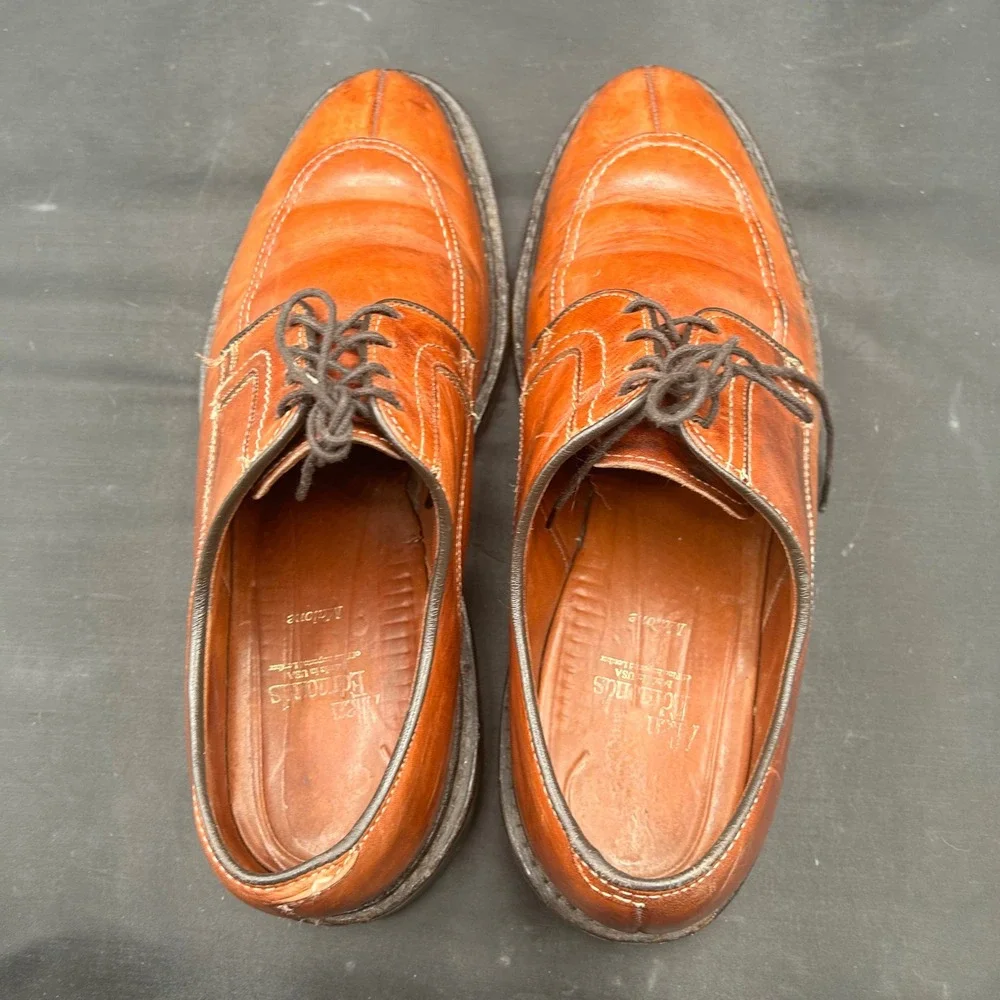 Allen Edmonds Malone Men 10 D Cognac Brown Leather Split Toe Derby Shoes‎ 8888